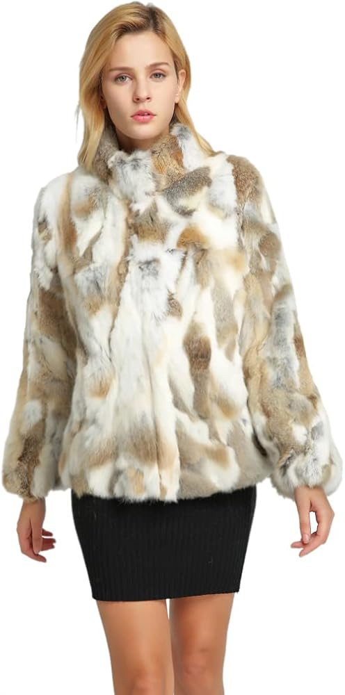 Fur Story Women's Genuine Rabbit Fur Coat Fuzzy Warm Fur Jacket Winter Outware | Amazon (US)