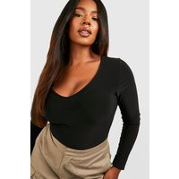 Womens Plus V Neck Long Sleeve One Pieces - Black - 12 | boohoo (US & Canada)