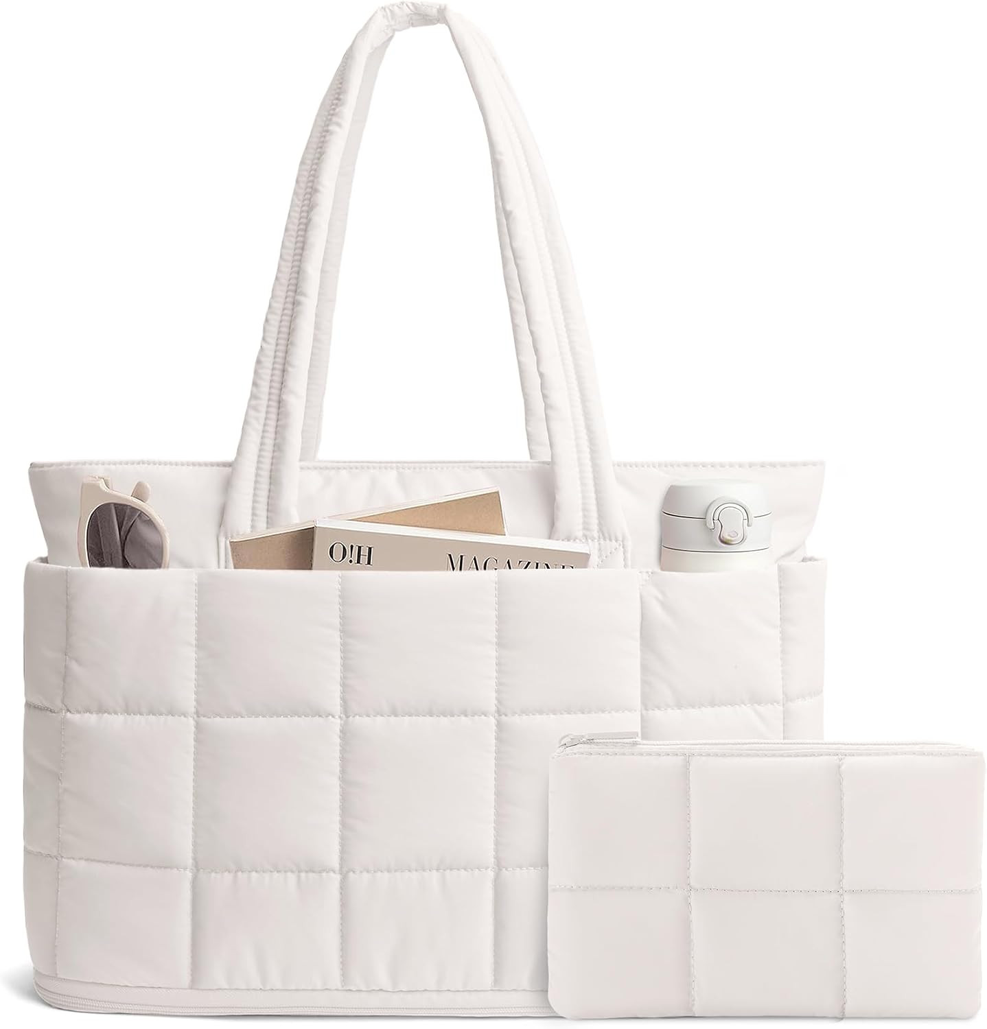Tote Bag for Women, Puffer Work Bag 15.6 Inch Laptop Purse for Nurse Teacher Large Expandable Travel Tote Shoulder Bag | Amazon (US)