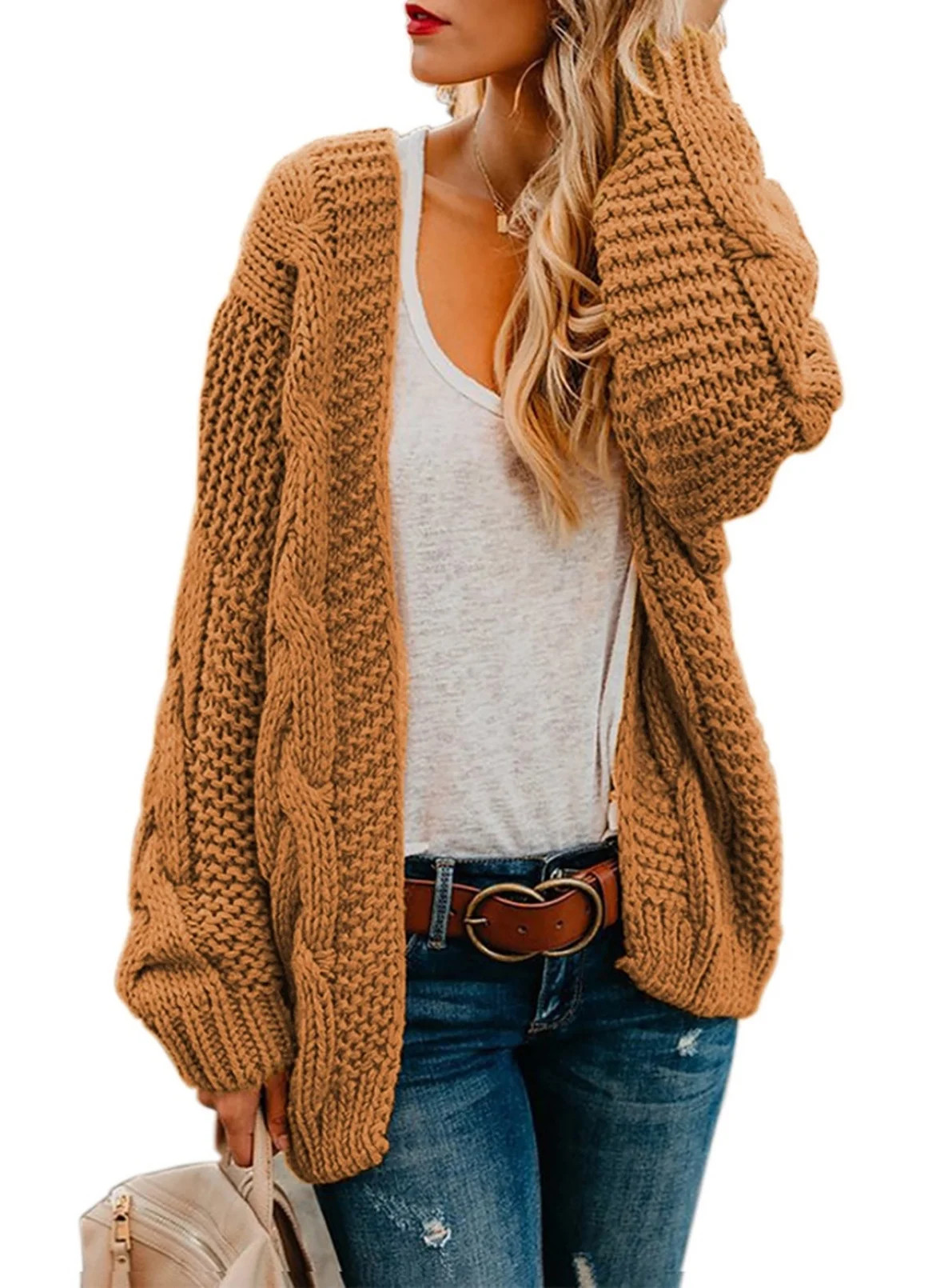 Chase Secret Cardigan Sweaters for Women Chunky Knit Loose Open Front Long Sleeve Sweather Outwea... | Walmart (US)