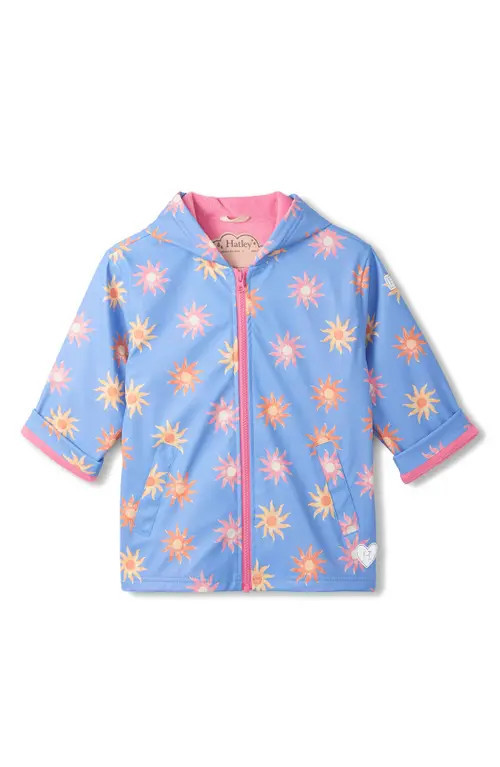 Hatley Kids' Faded Suns Waterproof Hooded Raincoat in Blue at Nordstrom, Size 3T | Nordstrom