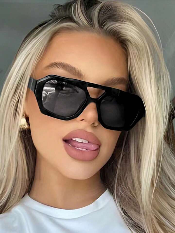 1pc Women's Black Geometric Polygon Plastic Fashion Glasses, European And American Style, Casual ... | SHEIN