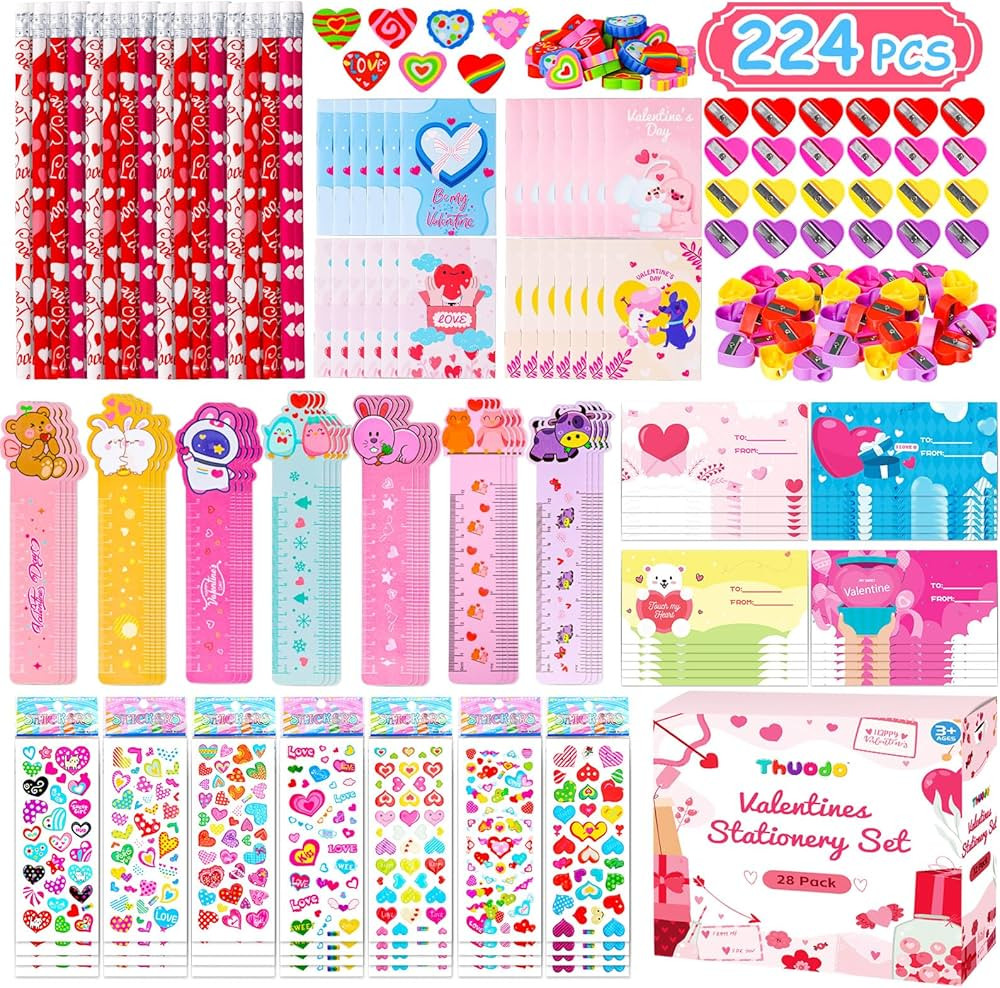 Thuodo 28 Pack Valentines Day Stationery Gift Card Set for Kids, Valentines Classmates Exchange G... | Amazon (US)