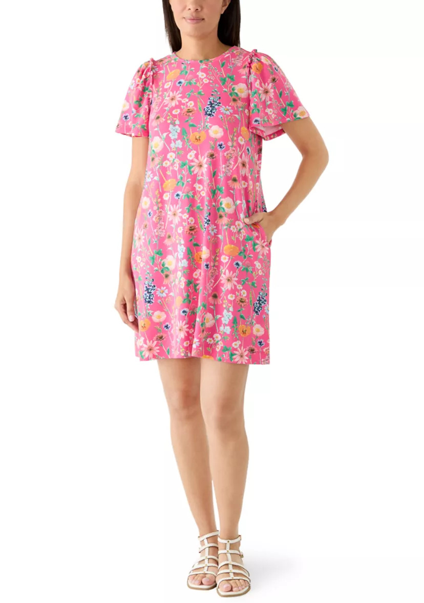 Women's Short Puff Sleeve Crew Neck Printed Mini Dress | Belk