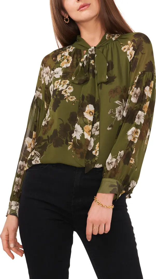 Vince Camuto Floral Print Tie Neck Blouse | Nordstrom | Nordstrom