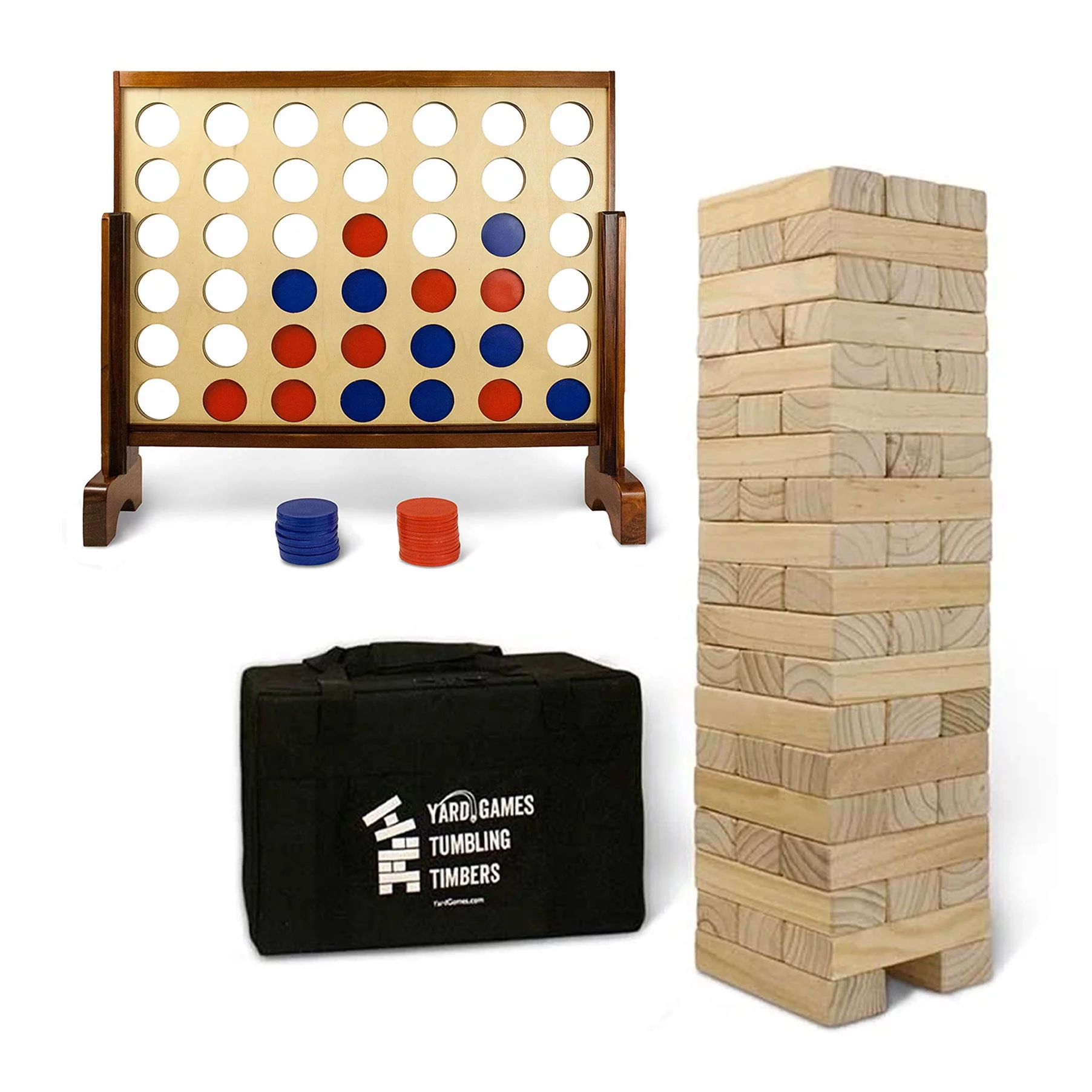 YardGames Giant Tumbling Timbers Stacking Game Bundle with 4 in a Row Game - Walmart.com | Walmart (US)
