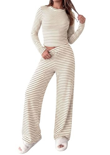 PRETTYGARDEN Lounge Sets for Women Fall 2 Piece Knit Matching Striped Set | Amazon (US)