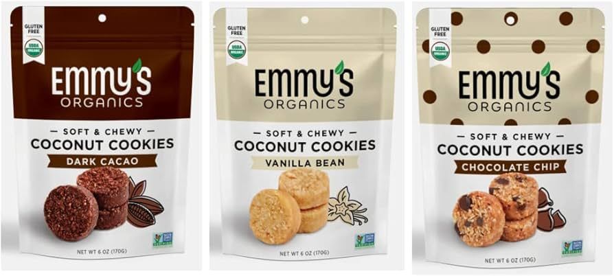 Emmy's Organics Coconut Cookies Variety Pack (Pack of 3) Gluten-Free, Organic, Vegan, Paleo-Frien... | Amazon (US)