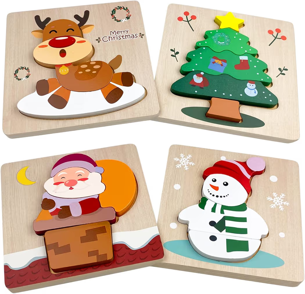 Anditoy 4 Pack Christmas Wooden Puzzles for Kids Toddlers Christmas Toys Christmas Stocking Stuff... | Amazon (US)