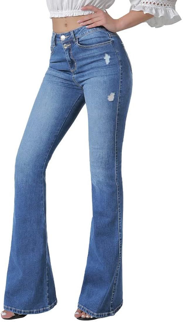 VIPONES Bell Bottom Jeans for Women High Waisted Flare Jeans with Classic Wide Leg Ripped Denim P... | Amazon (US)