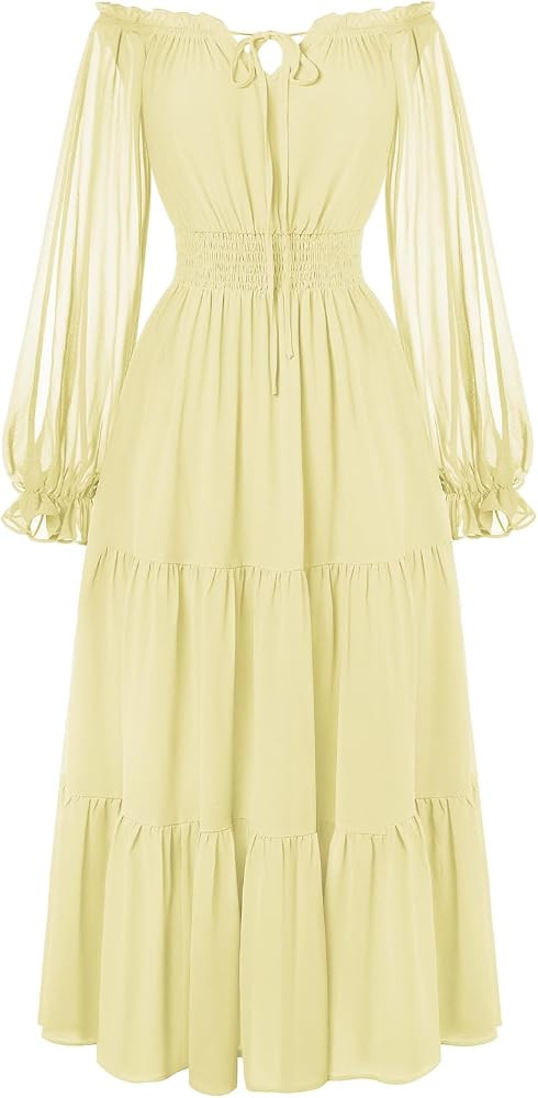 Scarlet Darkness Women Renaissance Off Shoulder Split Sleeve Smocked Waist Tiered Maxi Dress | Amazon (US)