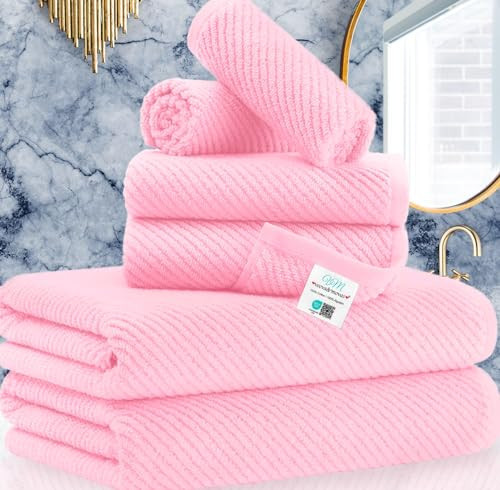 Pink Towels - 100% Cotton, Soft, Quick Dry, Lightweight, Towel Set of 6, 2 Large Bath 30" x 56", 2 Hand 18" x 28", 2 Washcloths 13" x 13", Pink Towels Bathroom Sets, Luxury Towel Gift Set | Amazon (US)