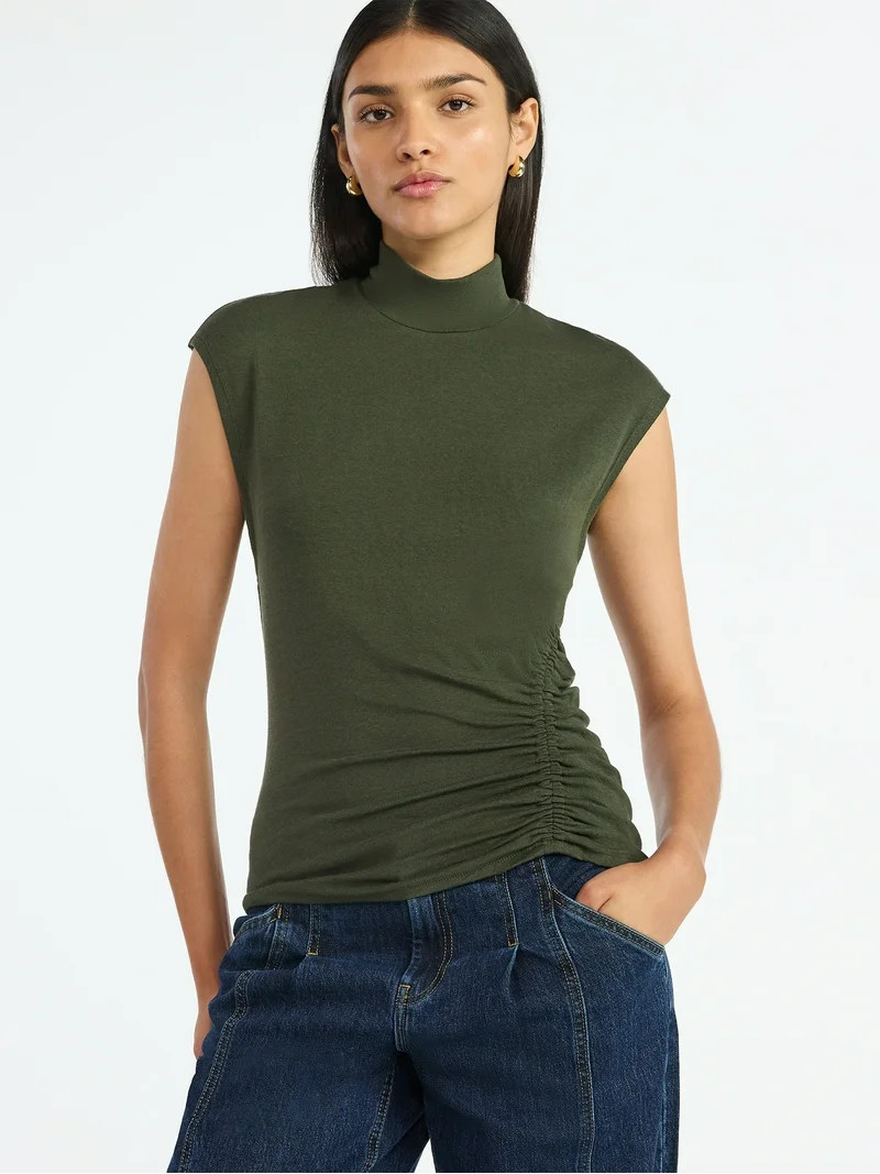 Scoop Women’s Ruched Mock Neck Top, Sizes XS-XXL | Walmart (US)