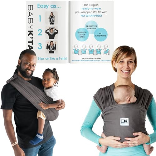 Breeze Baby K'tan Baby Carrier, #1 Easy Pre-Wrapped Baby Sling Gift | Breathable 100% Cotton Mesh | Hands Free Wrap for Infants | No Rings Or Buckles | Charcoal | Small | Amazon (US)