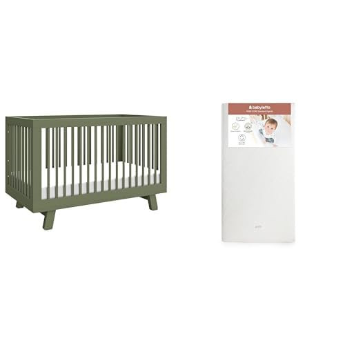 babyletto Hudson 3-in-1 Convertible Baby Crib in Olive Green with Pure Core 2-Stage Crib Mattress Bundle | Amazon (US)