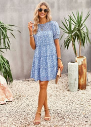 Floral Crew Neck Smocked Dress #166314 | Goodnight Macaroon