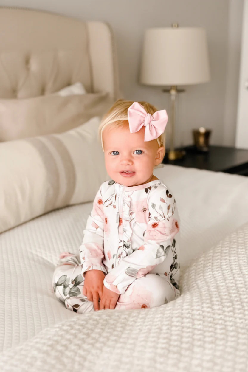Millie's Dusty Rose Floral Ruffle Zipper Footie | Caden Lane