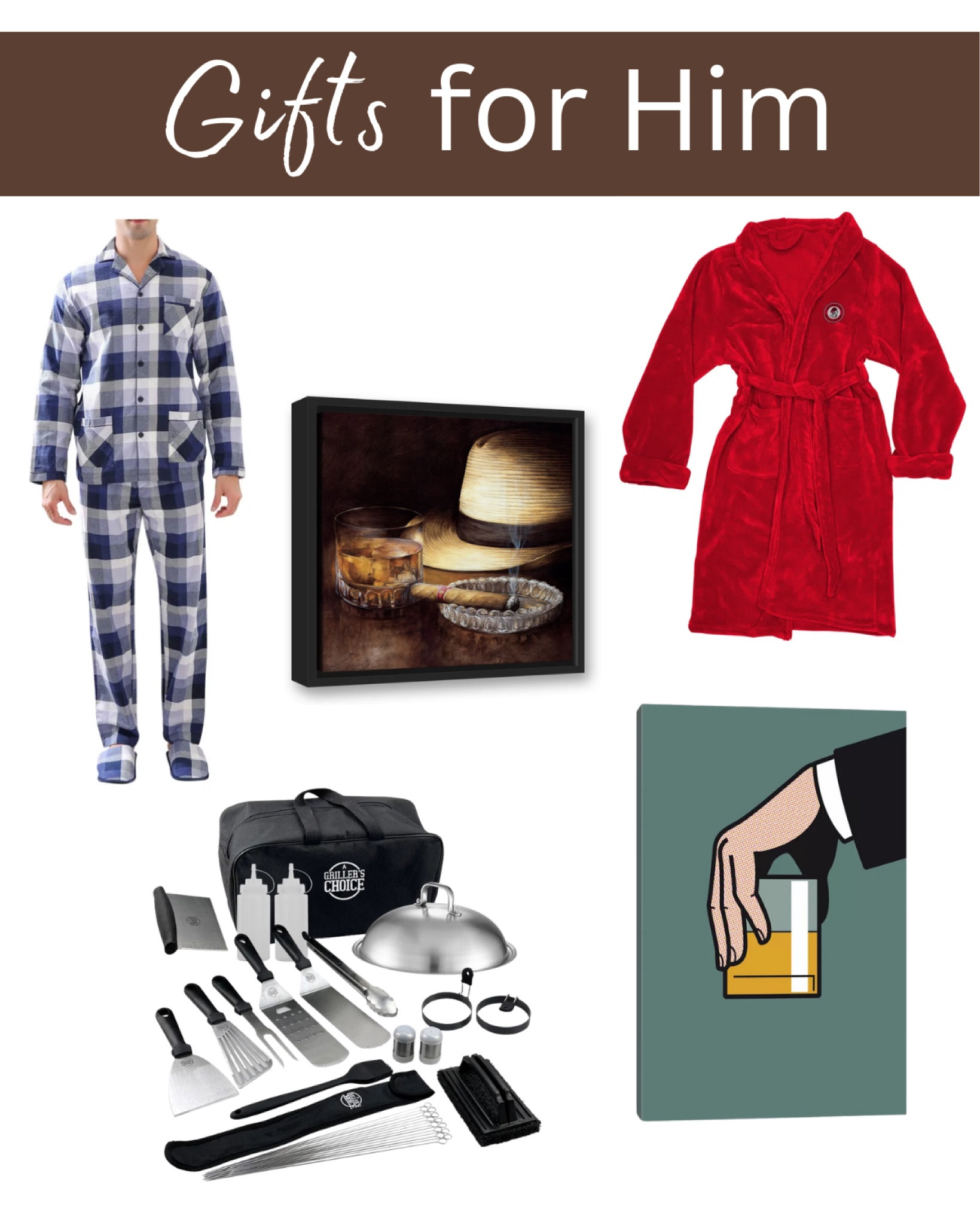 Gifts for him under $50! Plaid pajamas, robe, whiskey wall art, mad men wall art, grill set 

#LTKFindsUnder50 #LTKGiftGuide #LTKHoliday