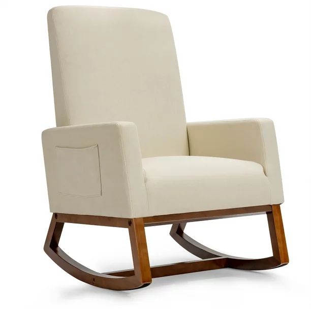 Costway Mid Century Retro Fabric Upholstered  Rocking Chair Modern Armchair Beige | Walmart (US)
