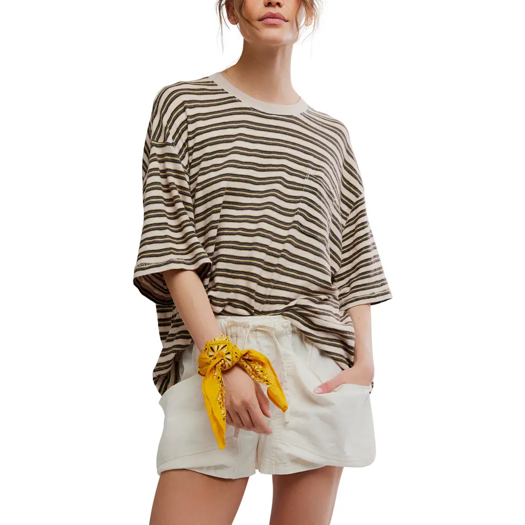 Free People Allover Stripe Cotton T-Shirt in Tea Combo at Nordstrom, Size Large | Nordstrom