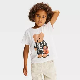 Grayson Threads Mini Toddler Halloween Skeleton Teddy Bear Graphic T-Shirt - Off-White 3T | Target