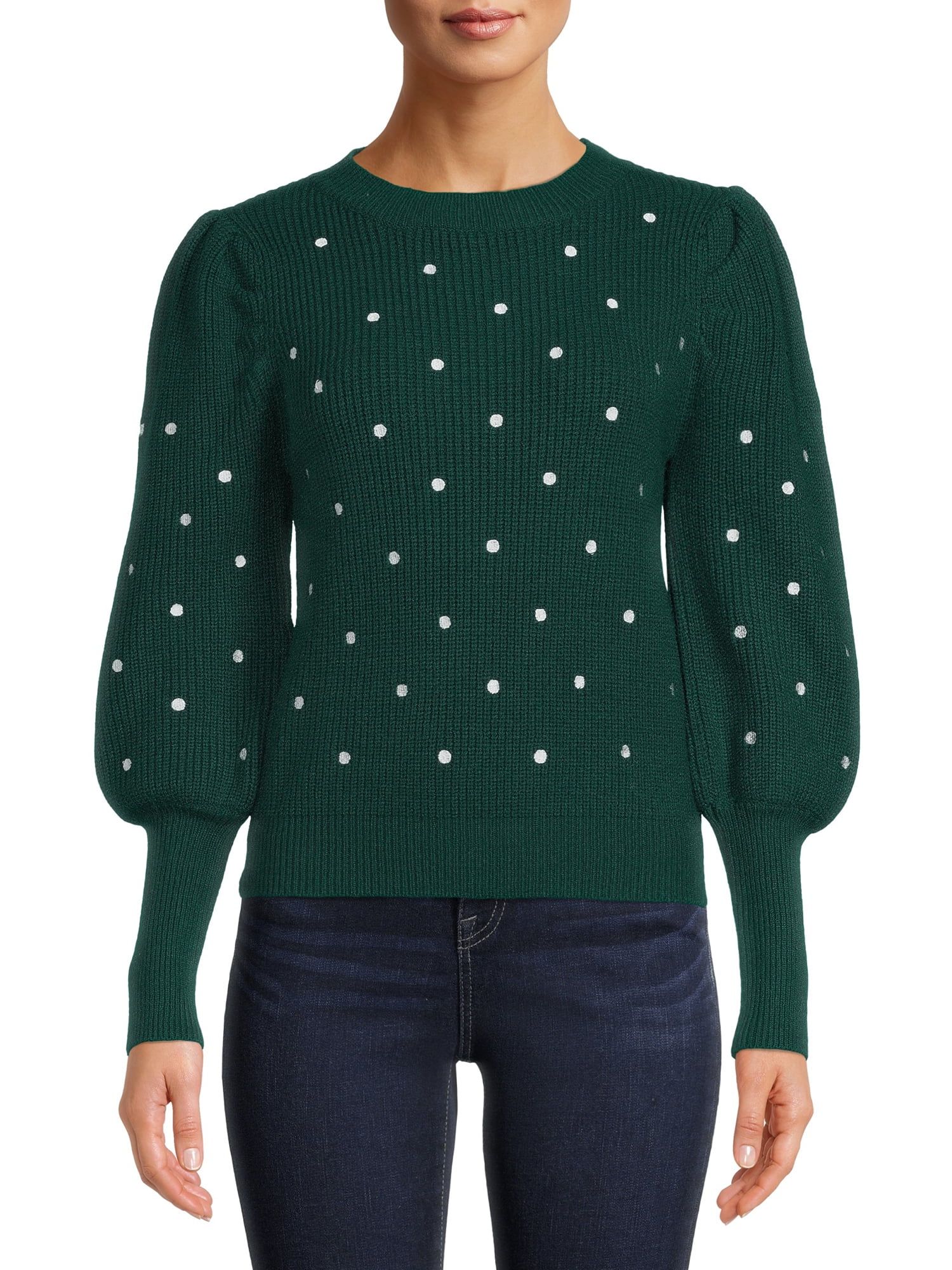 Dreamers by Debut Women's Embroidered Polka Dot Pullover with Puff Sleeves - Walmart.com | Walmart (US)