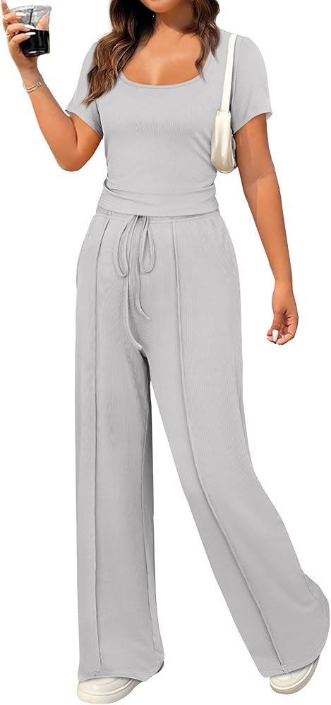 BB&KK Women's 2 Piece Outfits Matching Sets
        Summer, Square Neck, Short Sleeve, High Waist... | Amazon (US)