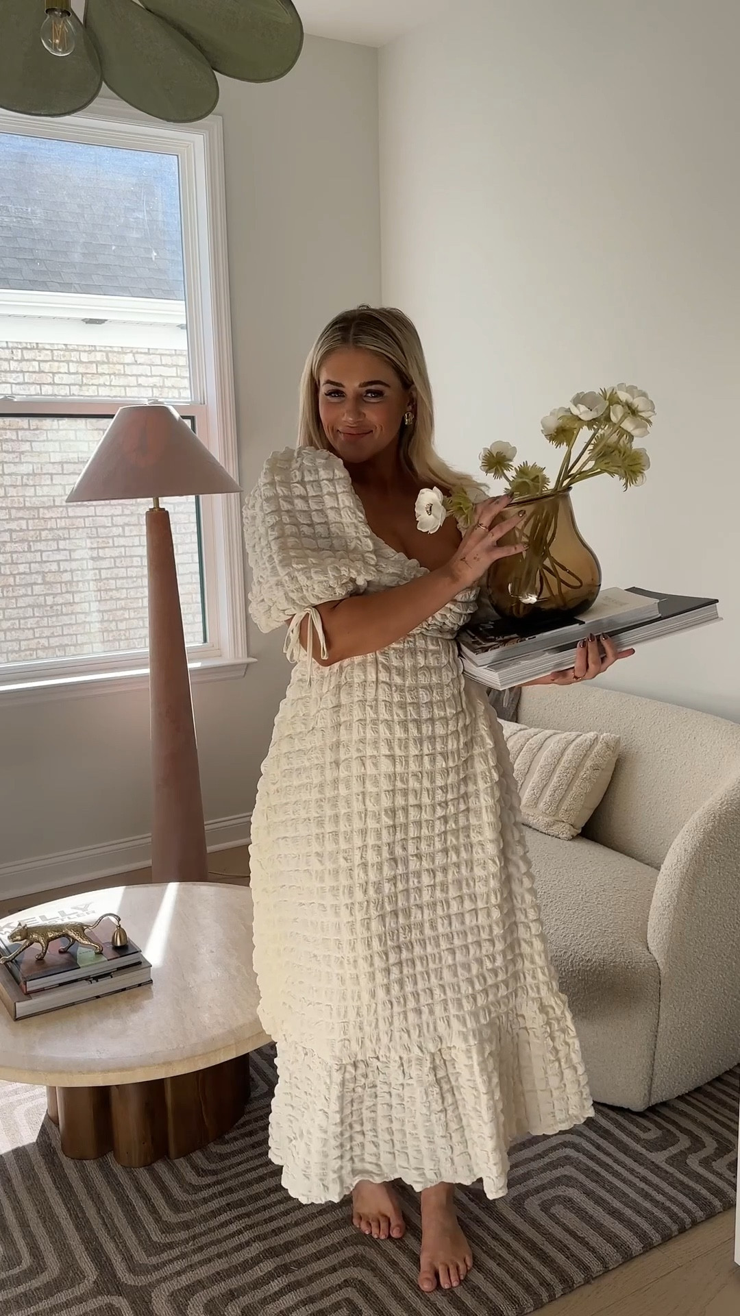 This dress is on sale in the brown! Such a cute dress for the holidays🤎 I am in a size medium #dress #homedecor #familyphotosoutfit 

#LTKhome #LTKmidsize #LTKHoliday