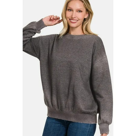 Zenana Full Size Acid Wash Fleece Long Sleeve Sweatshirt | Walmart (US)