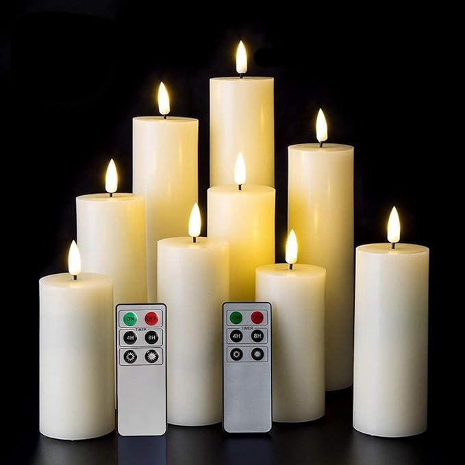 Eywamage Realistic Ivory Slim Flameless Pillar Candes with Remote, Real Wax Flickering Tall LED B... | Amazon (US)