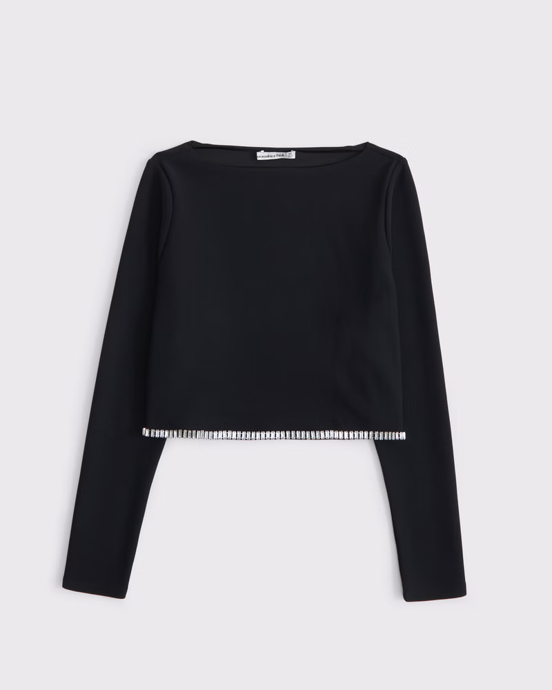 Long-Sleeve Embellished Rhinestone Top | Abercrombie & Fitch (US)