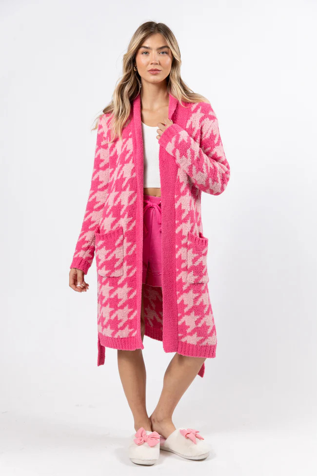 It Was All A Dream Pink Tonal Houndstooth Robe DOORBUSTER | Pink Lily