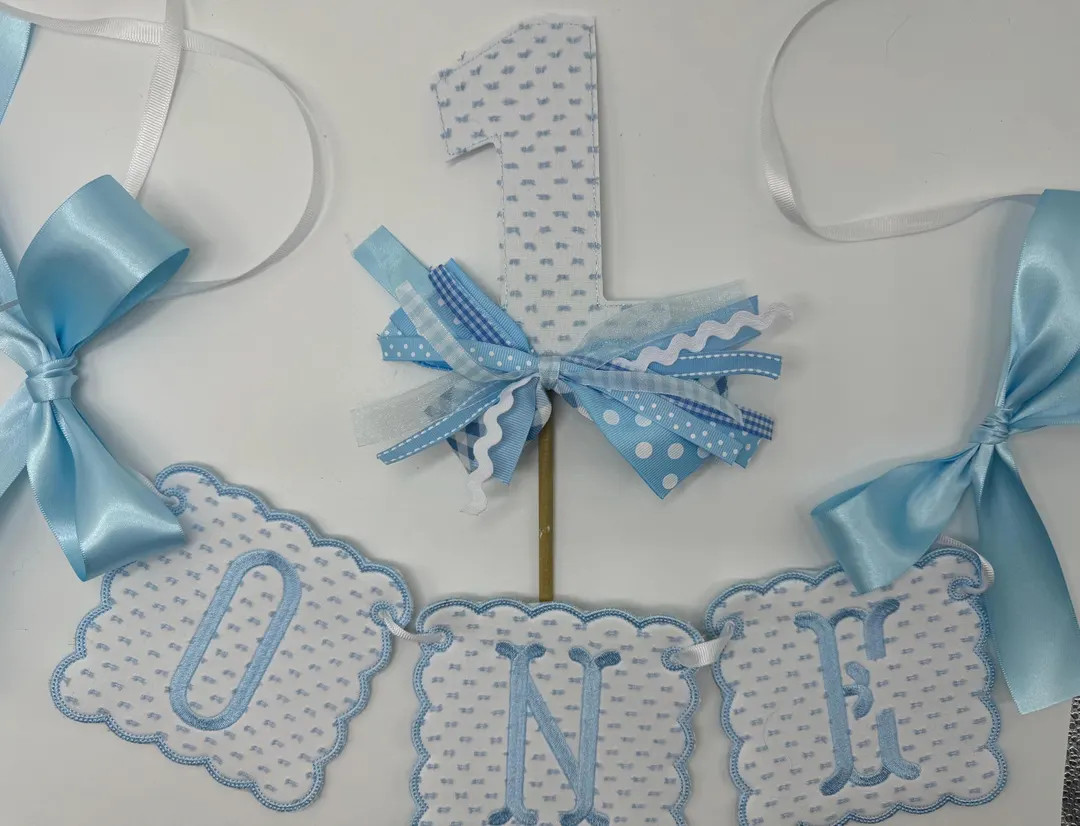 ONE Blue or Pink Swiss Dot Scallop First Birthday Banner, Embroidered Highchair ONE Banner With B... | Etsy (US)