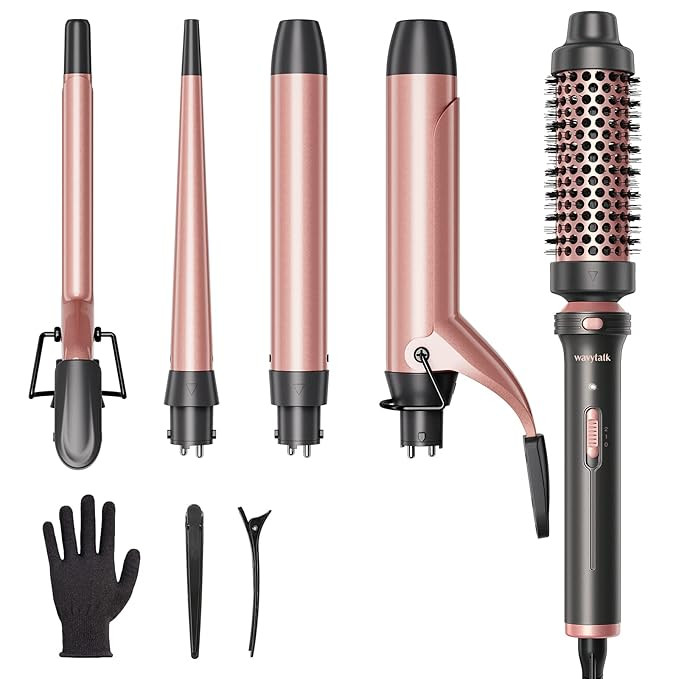 Wavytalk 5 in 1 Curling Iron Set with Curling Brush and 4 Interchangeable Ceramic Curling Wand (0... | Amazon (US)