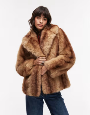 Mango mixed faux fur jacket in brown | ASOS (Global)