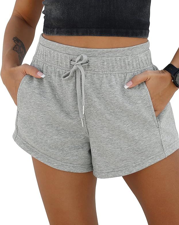 ODODOS Women's Sweat Shorts with Pockets Cotton French Terry Drawstring Summer Workout Casual Lounge | Amazon (US)