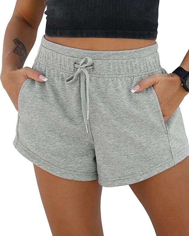ODODOS Women's Sweat Shorts with Pockets Cotton French Terry Drawstring Summer Workout Casual Lounge | Amazon (US)