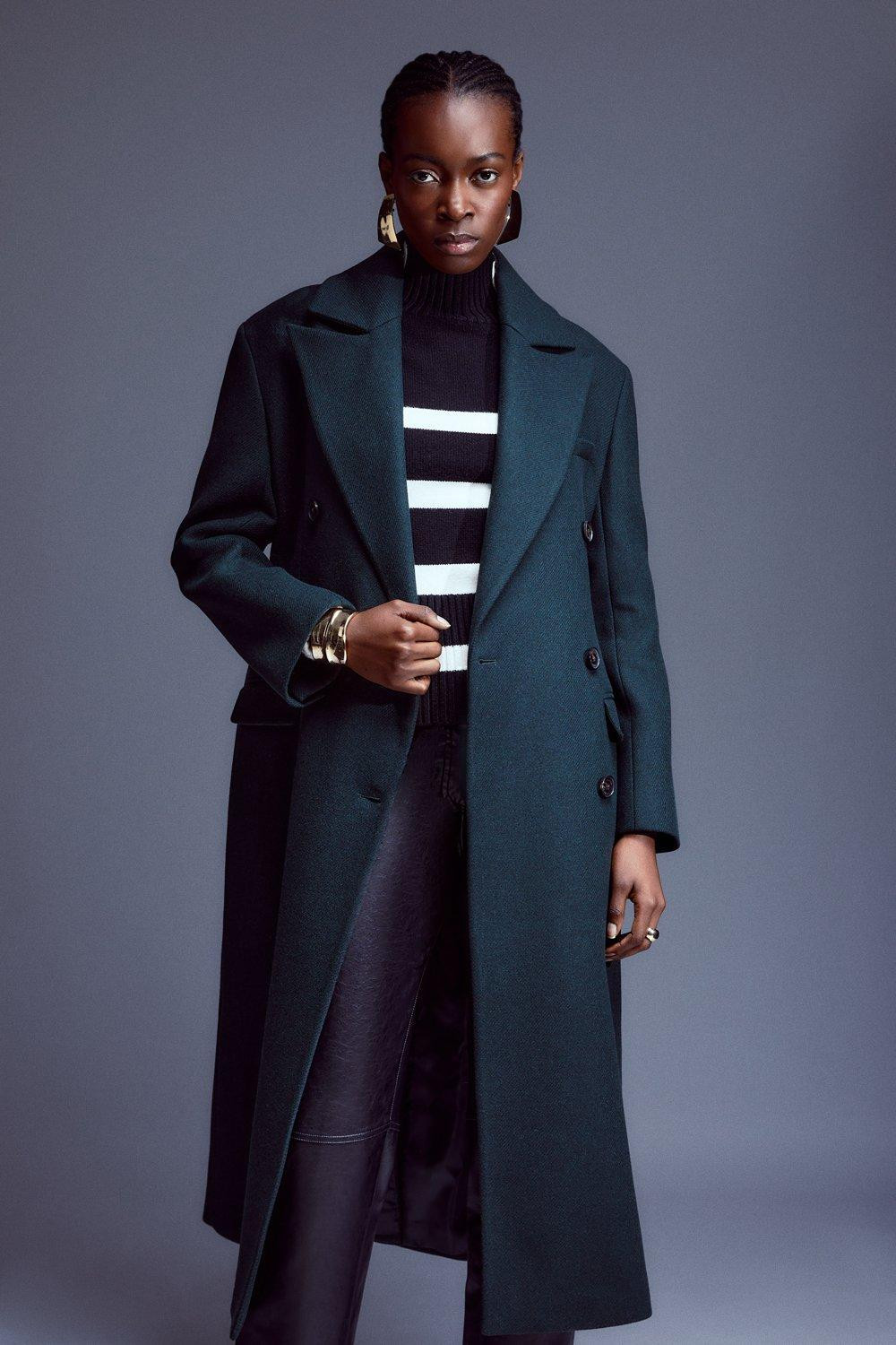 Italian Manteco Wool Strong Shoulder Anti Fit Coat | Karen Millen US