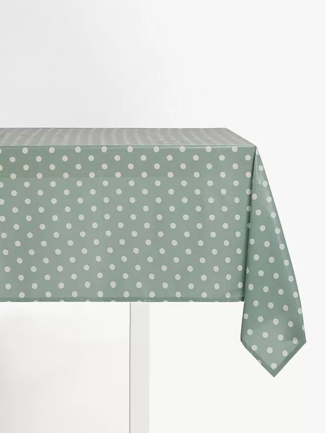 John Lewis & Partners Wipe Clean PVC Spot Print Tablecloth, Dusty Green, 180 x 140cm | John Lewis (UK)