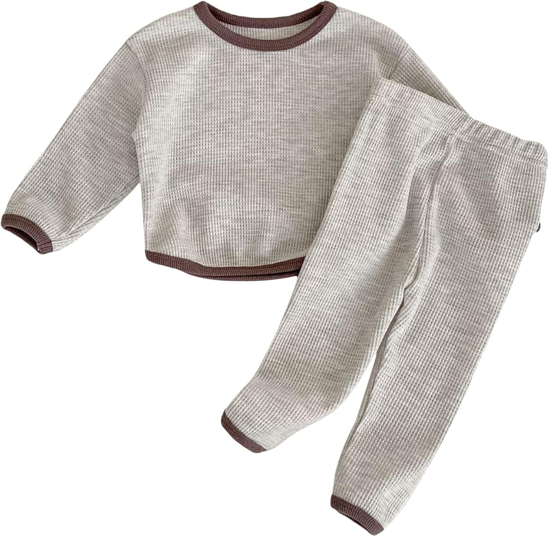 Kids Toddler Baby Girl Fall Winter Clothes Waffle Knit Long Sleeve Pullover Sweatshirt Top and Pants | Amazon (US)