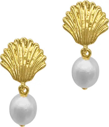 14K Gold Plated Seashell 10mm Pearl Drop Earrings | Nordstrom Rack