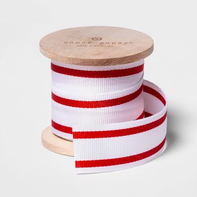 1.0" x 15ft White with Red Stripe Grosgrain Ribbon - sugar paper™ | Target