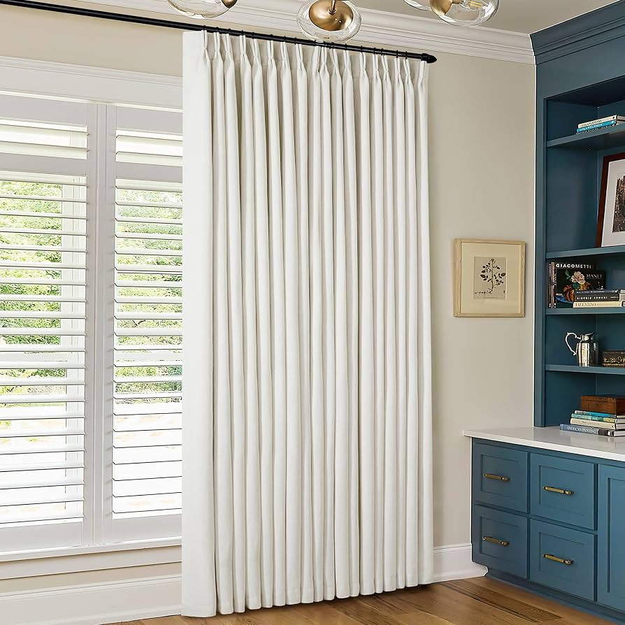 Natural Blackout Linen Curtains 96 Inch Length 60 Inch Wide for Sliding Door Pinch Pleated Back T... | Amazon (US)