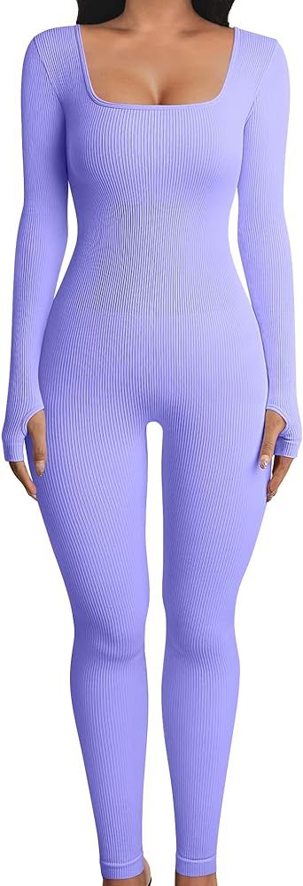 OQQ Women Yoga Jumpsuits Workout Ribbed Long Sleeve Sport Jumpsuits | Amazon (US)
