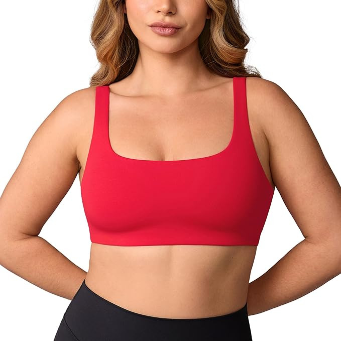 Hugcurve Double Lined No Padding Sports Bra Scoop Neck Cross Back Convertible Wireless Yoga Worko... | Amazon (US)