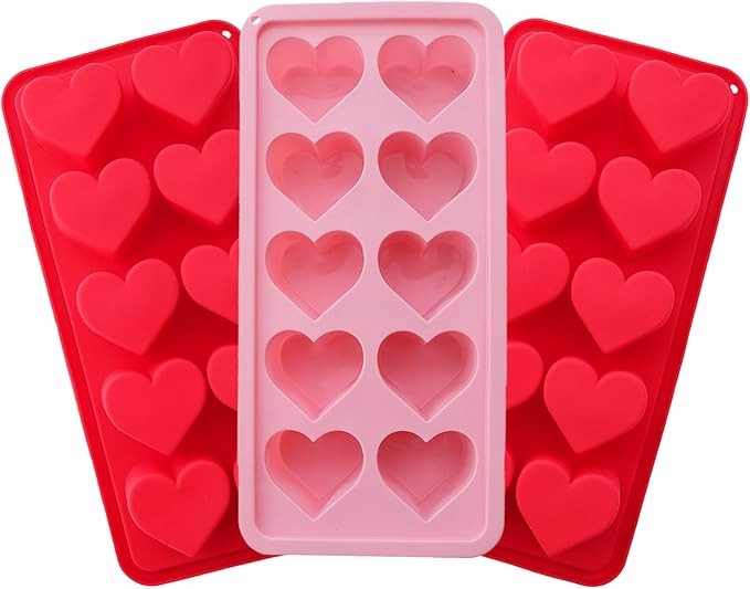 3 Pcs Heart Shaped Ice Cube Trays 10-Cavity Heart Shaped Silicone Molds Pink Red Heart Ice Cube M... | Amazon (US)