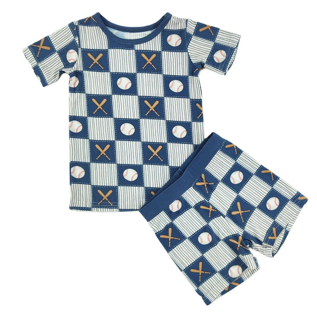 Baseball Patchwork Bamboo Shorts Set | Little One Shop Co