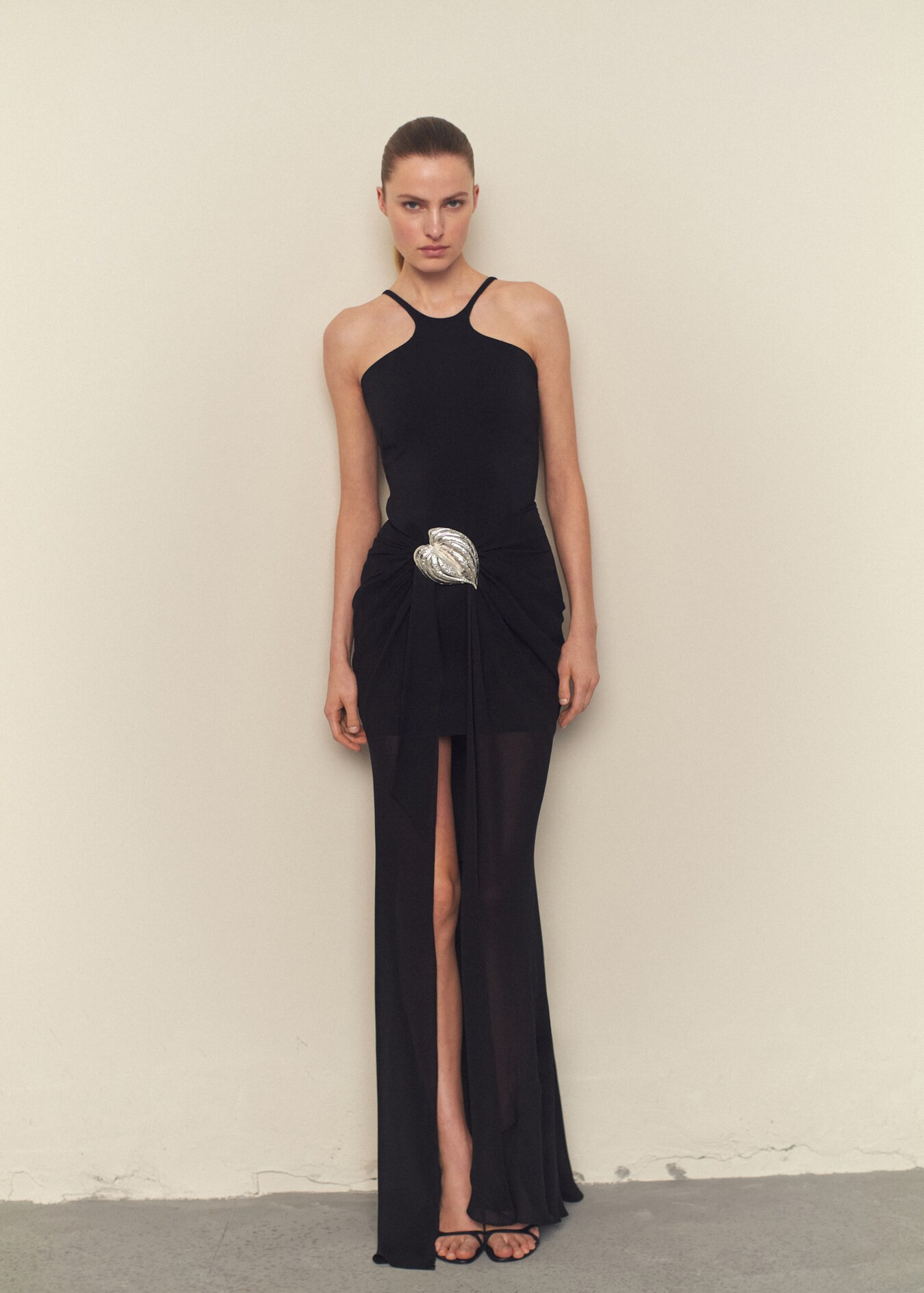 Semi-transparent skirt dress with brooch - Women | MANGO United Kingdom | MANGO (UK)