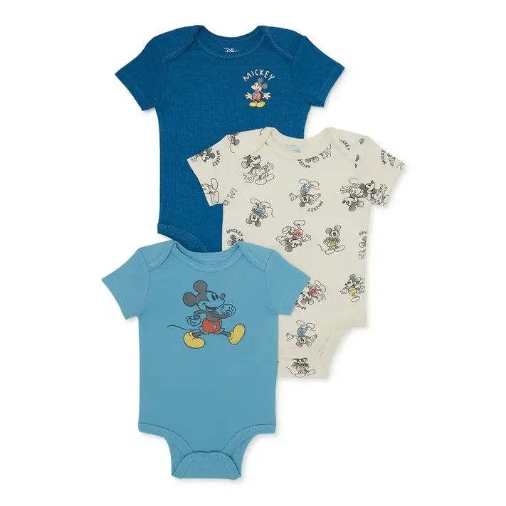 Disney Mickey Mouse Baby Boys Bodysuit, 3-Pack, Sizes 0-24 Months - Walmart.com | Walmart (US)