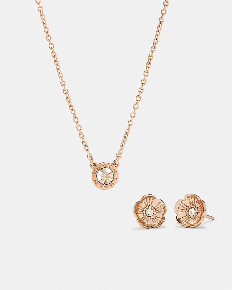 Open Circle Necklace And Tea Rose Stud Earrings Set | Coach (US)